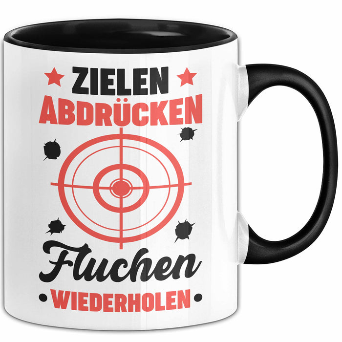 Sportschütze Tasse Geschenk Spruch Geschenkidee Geburtstag Zielen Abdrücken Fluchen Wiederholen Trendation