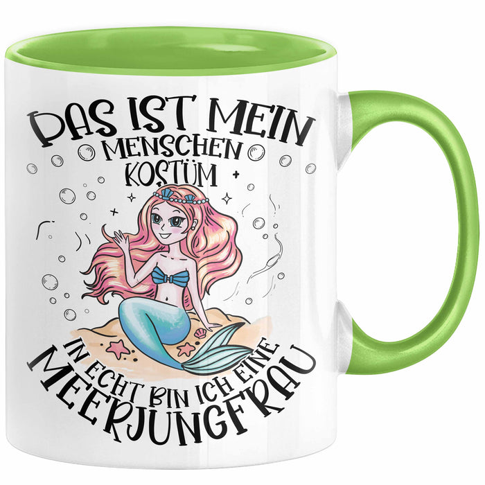 Meerjungfrau Geschenk Tasse Mädchen Das Ist Mein Menschen Kostüm In Echt Bin Ich Eine Meerjungfrau Nixe Geschenkidee Mädels Kaffee-Becher Grün Trendation