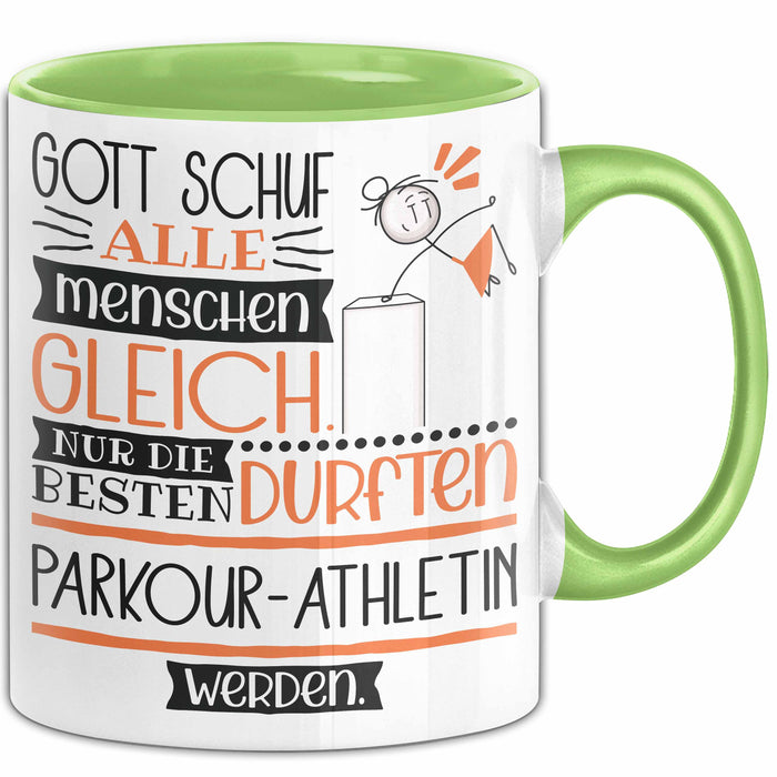 Parkour-Athletin Geschenk Becher Tasse Gott Schuf Alle Menschen Gleich Nur Die Besten Durfeten Parkour-Athletin Werden Geschenkidee Lustig Grün Trendation