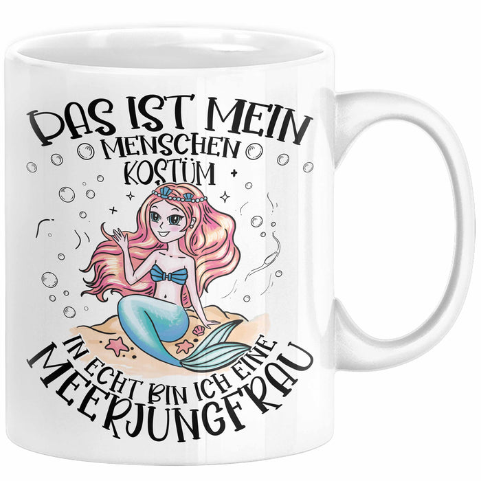 Meerjungfrau Geschenk Tasse Mädchen Das Ist Mein Menschen Kostüm In Echt Bin Ich Eine Meerjungfrau Nixe Geschenkidee Mädels Kaffee-Becher Weiß Trendation