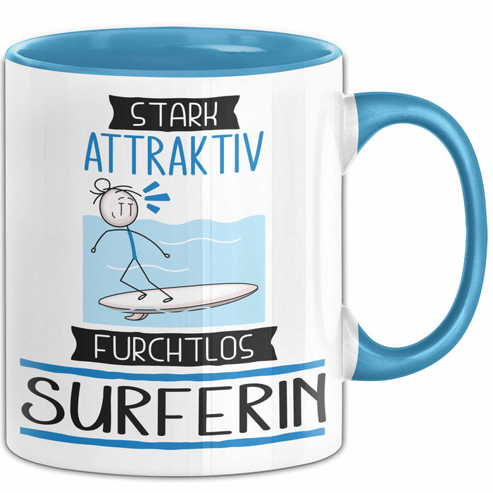 Surferin Tasse Geschenk Becher Stark Attraktiv Furchtlos Surferin Lustige Geschenkidee Blau Trendation