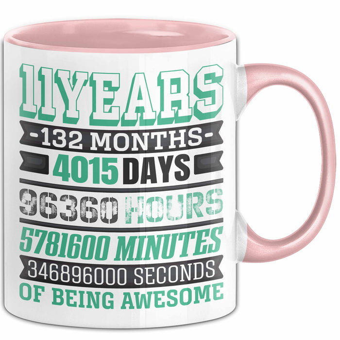11. Geburtstag Tasse Geschenk Jungs Mädchen Becher Lustig Rosa Trendation