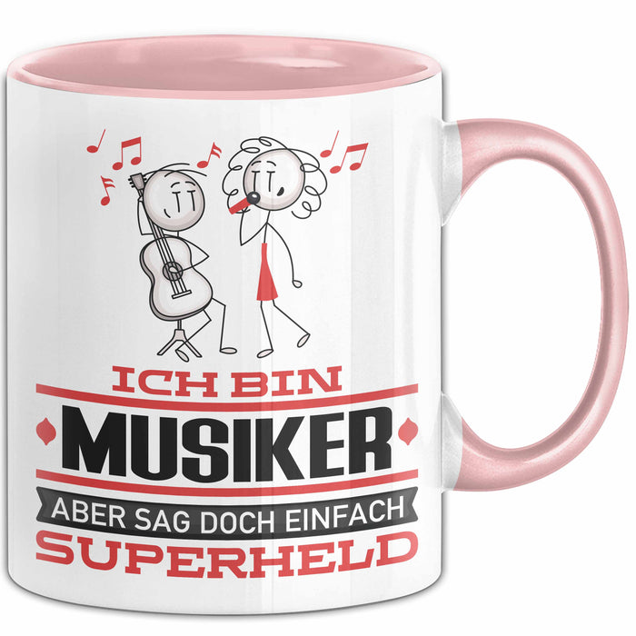 Musiker Geschenk Tasse Ich Bin Musiker Aber Sag Doch Einfach Superheld Lustige Geschenkdiee für Musiker Kaffee-Becher Rosa Trendation