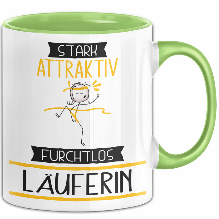 Läuferin Tasse Geschenk Becher Stark Attraktiv Furchtlos Läuferin Lustige Geschenkidee Grün Trendation