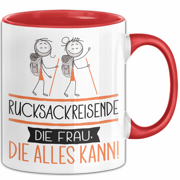 Rucksackreisende Geschenk Tasse Becher Die Frau Die Allen Kann Geschenkidee für eine Rucksackreisende Lustig Rot Trendation
