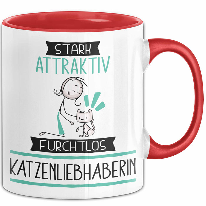 Katzenliebhaberin Tasse Geschenk Becher Stark Attraktiv Furchtlos Katzenliebhaberin Lustige Geschenkidee Rot Trendation
