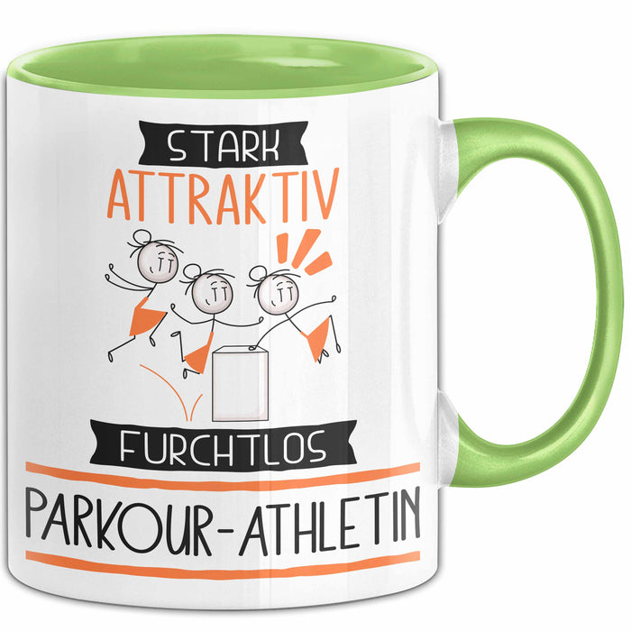Parkour-Athletin Tasse Geschenk Becher Stark Attraktiv Furchtlos Parkour-Athletin Lustige Geschenkidee Grün Trendation