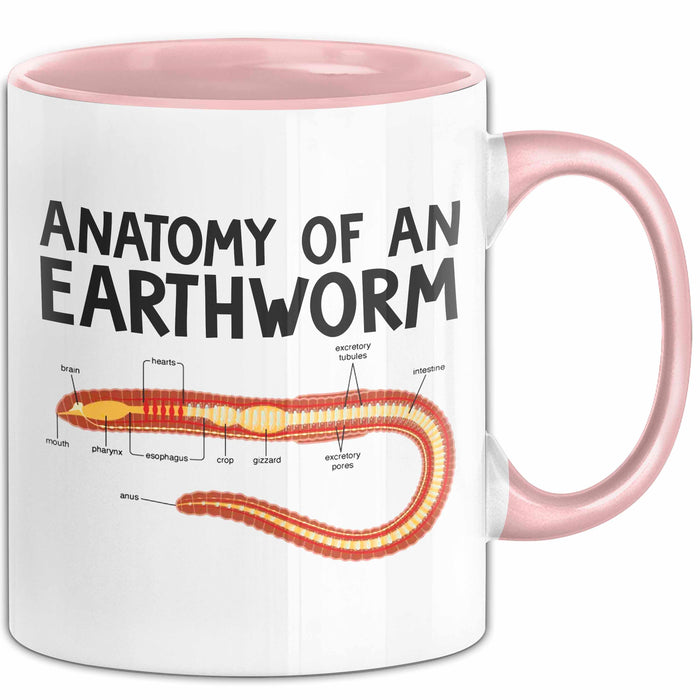 Regenwurm Tasse Geschenk Lustige Geschenkidee Spruch Anatomie Eines Regenwurms Rosa Trendation