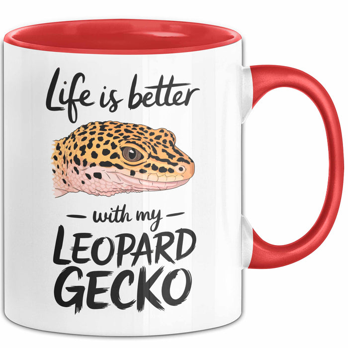 Reptil Leopardgecko Echse Tasse Geschenk Lustige Geschenkidee Spruch Das Leben Ist Besser Mit Meinem Leopardgecko Rot Trendation