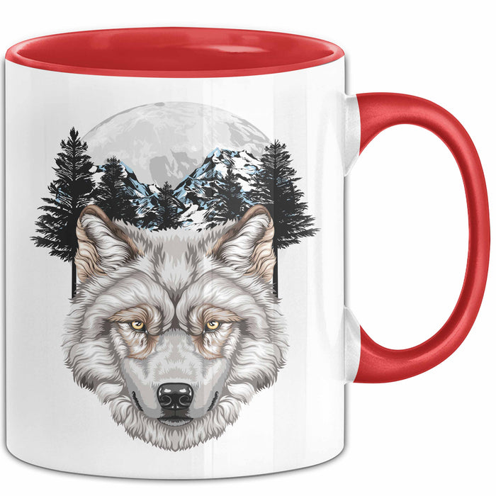 Wolf Tasse Geschenk Realistisch Berglandschaft Vollmond Geschenkidee Rot Trendation