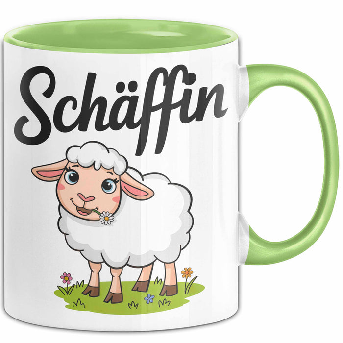Schaf Tier Bauer Tasse Becher Geschenk Lustige Geschenkidee Spruch Schäffin Grün Trendation