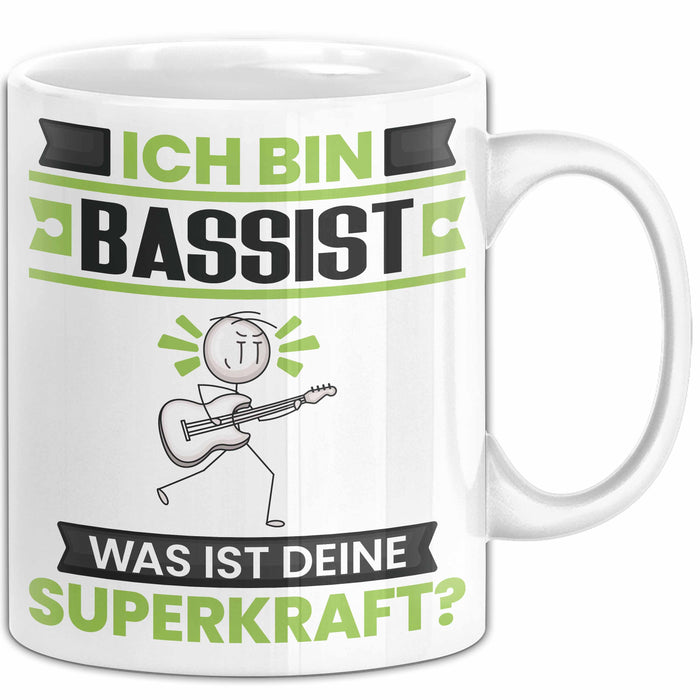 Bassist Tasse Geschenk für Bassist Geburtstag Lustiger Spruch Kaffee-Becher Was Ist Deine Superkraft Weiß Trendation