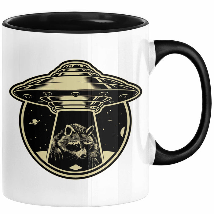 Waschbär Geschenk Tasse Ufo Alien Waschbär-Liebhaber Geschenkdidee Schwarz Trendation
