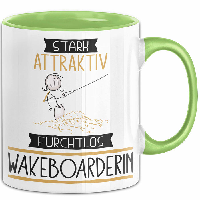 Wakeboarderin Tasse Geschenk Becher Stark Attraktiv Furchtlos Wakeboarderin Lustige Geschenkidee Grün Trendation