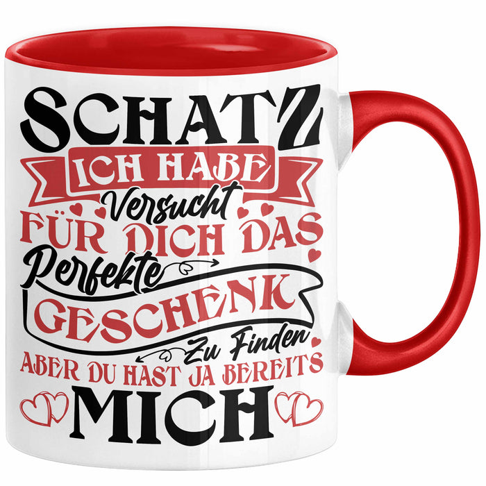Valentinstag Tasse Geschenk für Ihn Sie Männer Für Paare Freundin Geschenkidee Kaffee-Becher Liebe Ich Hab Versucht Für Dich Das Geschenk Zu Finden Aber Du Hast Ja Bereits Mich Rot Trendation