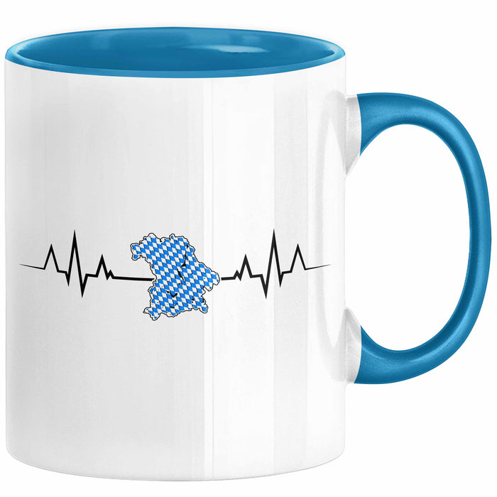 Bayern Tasse Geschenk Bayrische Liebe Geschenkidee München Herzschlag Tasse Kaffee-Becher Krug Blau Trendation