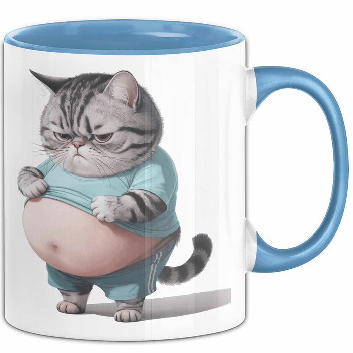 Dicke Fette Katze Kätzchen Besitzer Tasse Becher Geschenk Lustige Geschenkidee Spruch Blau Trendation
