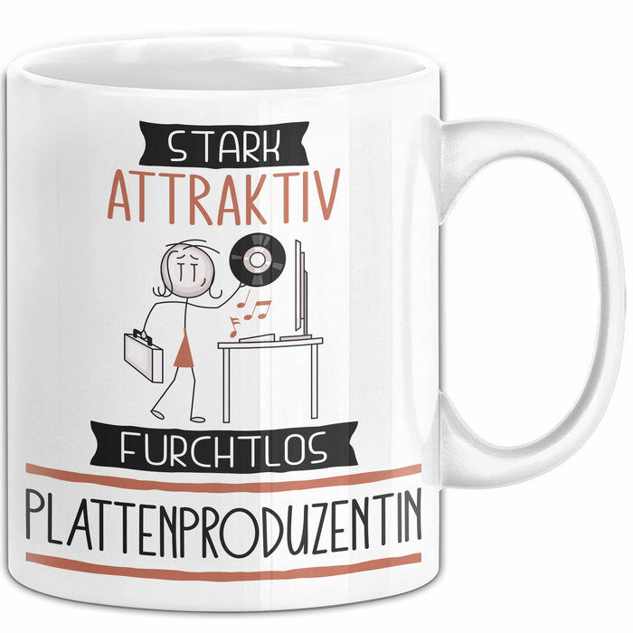 Plattenproduzentin Tasse Geschenk Becher Stark Attraktiv Furchtlos Plattenproduzentin Lustige Geschenkidee Weiß Trendation