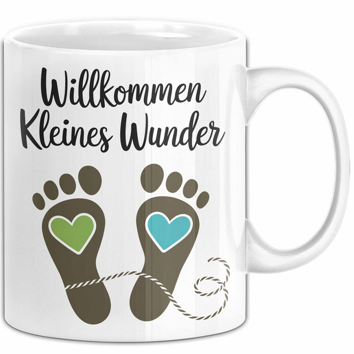 Baby Geburt Neue Eltern Tasse Geschenk Lustige Geschenkidee Spruch Willkommen Kleines Wunder Weiß Trendation