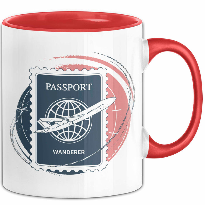 Weltenbummler Tasse Geschenkidee für Reisesüchtige Rot Trendation