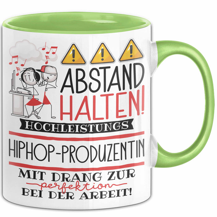 Hiphop-Produzentin Tasse Geschenk Lustig Abstand Halten Hochleistungs-Hiphop-Produzentin Mit Drang Zur Perfektion Bei Der Arbeit Grün Trendation