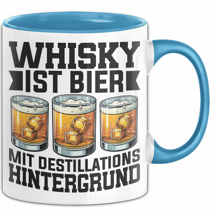 Whisky Liebhaber Tasse Geschenk Whisky Ist Bier Mit Destillations Hintergrund Blau Trendation