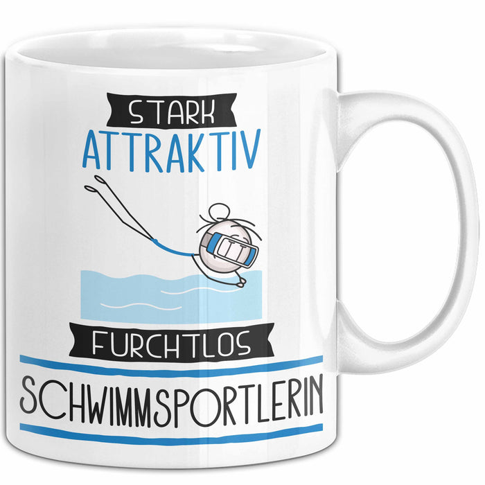 Schwimmsportlerin Tasse Geschenk Becher Stark Attraktiv Furchtlos Schwimmsportlerin Lustige Geschenkidee Weiß Trendation