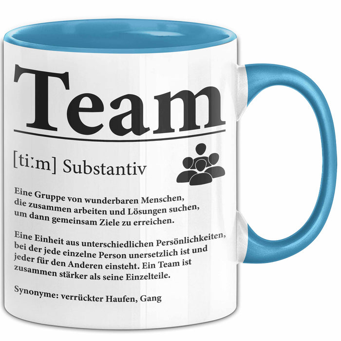 Büroarbeit Kollege Tasse Geschenk Lustige Geschenkidee Spruch Team Definition Blau Trendation