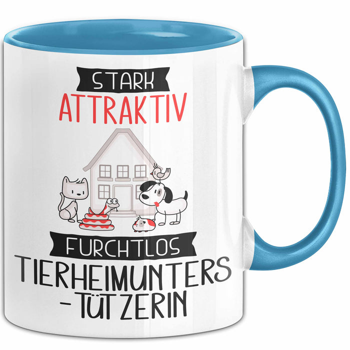 Tierheimunterstützerin Tasse Geschenk Becher Stark Attraktiv Furchtlos Tierheimunterstützerin Lustige Geschenkidee Blau Trendation