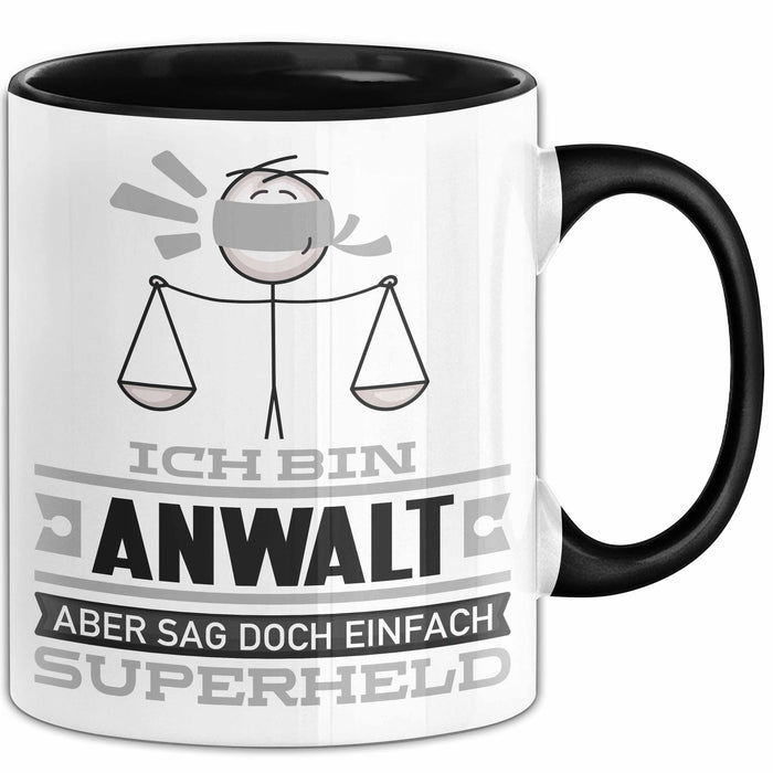 Anwalt Geschenk Tasse Ich Bin Anwalt Aber Sag Doch Einfach Superheld Lustige Geschenkdiee für Anwalt Kaffee-Becher Schwarz Trendation