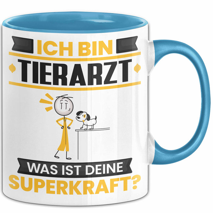 Tierarzt Tasse Geschenk für Tierarzt Geburtstag Lustiger Spruch Kaffee-Becher Was Ist Deine Superkraft Blau Trendation