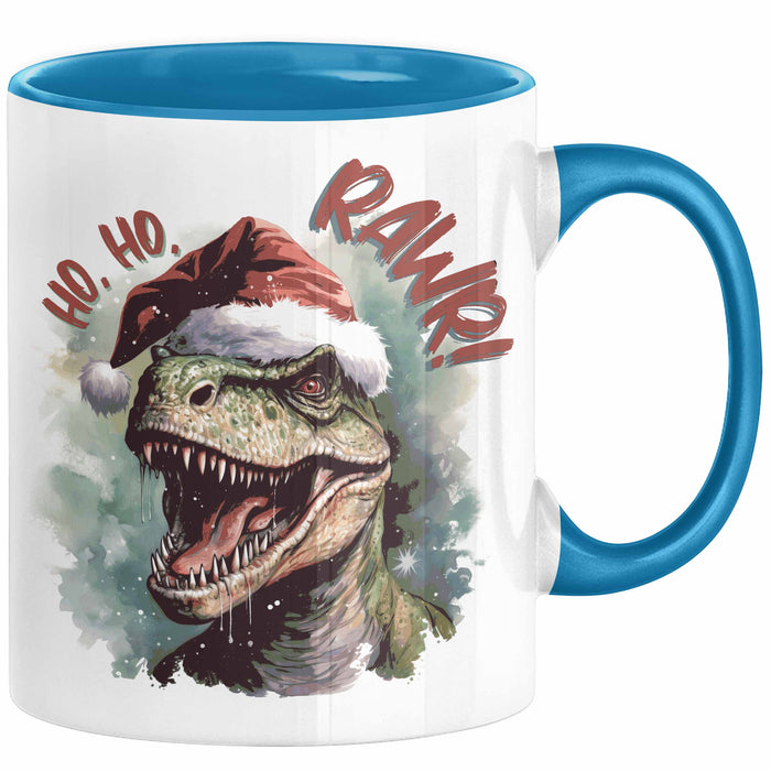 Weihnachten Tasse Dinosaurier Geschenkidee Ho Ho Rawr Jungs Jungen Geschenkidee Kaffeebecher Blau Trendation