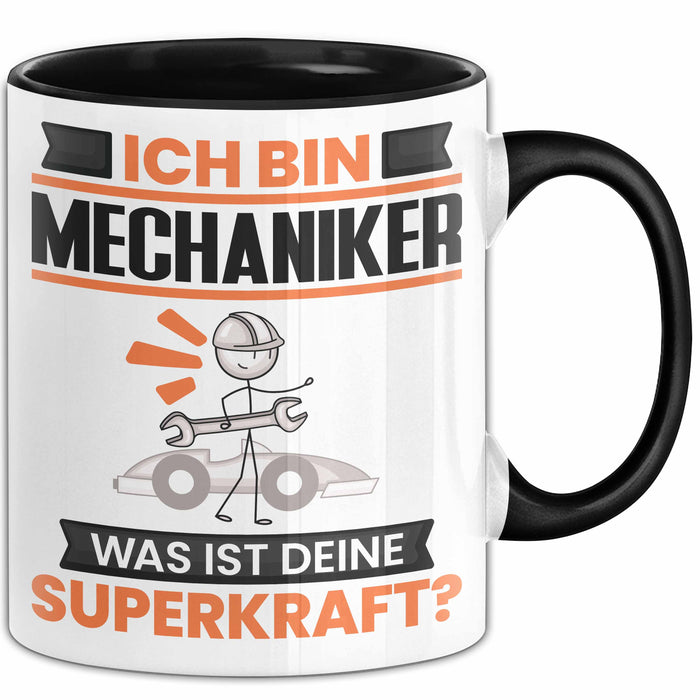 Mechaniker Tasse Geschenk für Mechaniker Geburtstag Lustiger Spruch Kaffee-Becher Was Ist Deine Superkraft Schwarz Trendation