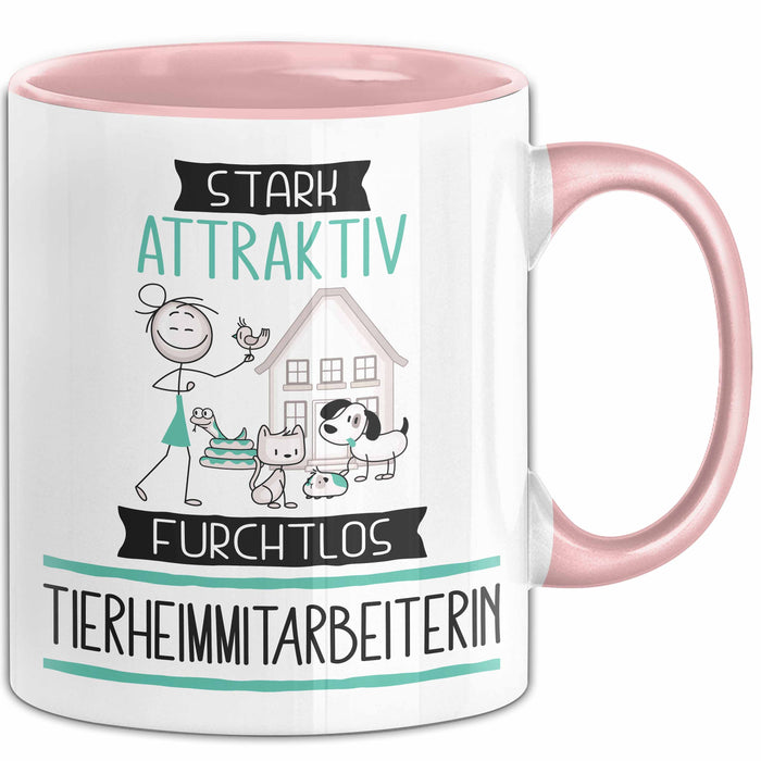 Tierheimmitarbeiterin Tasse Geschenk Becher Stark Attraktiv Furchtlos Tierheimmitarbeiterin Lustige Geschenkidee Rosa Trendation