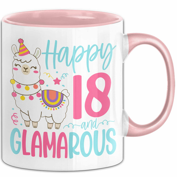 18er Geburtstag Tasse Geschenk Happy 18 And Glamarous Llama Alpaka Liebhaber Geschenkidee zum Geburtstag Rosa Trendation