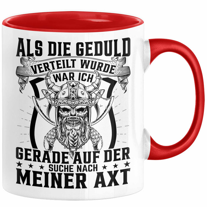 Forstwirt Geschenk Tasse Waldarbeiter Axt Holz Hacken Totenkopf Wikinger Kaffee-Becher für Holzfäller Rot Trendation