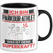 Parkour-Athlet Tasse Geschenk für Parkour-Athlet Geburtstag Lustiger Spruch Kaffee-Becher Was Ist Deine Superkraft Schwarz Trendation