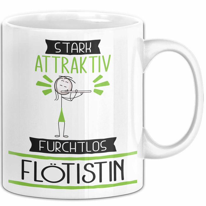 Flötistin Tasse Geschenk Becher Stark Attraktiv Furchtlos Flötistin Lustige Geschenkidee Weiß Trendation