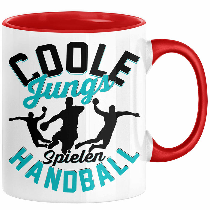 Handball-Spieler Geschenk Tasse Geschenkidee Handball-Spieler Jungs Kaffee-Becher Coole Jungs Spielen Handball Rot Trendation