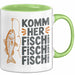 Angelliebhaber Fischer Tasse Geschenk Lustige Geschenkidee Spruch Komm Her Fischi Fischi Fischi Grün Trendation