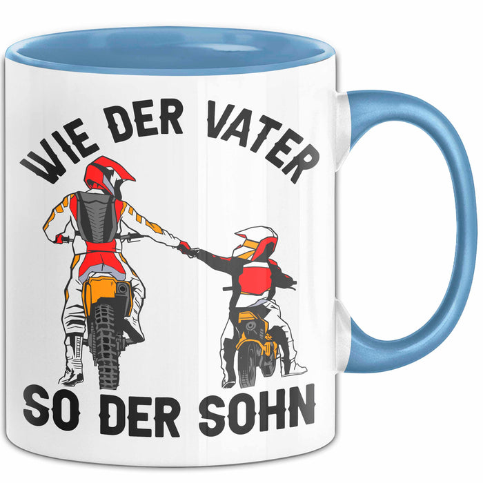Vater Sohn Tasse Geschenk Lustige Geschenkidee Spruch Dirt-Bike Biker Blau Trendation