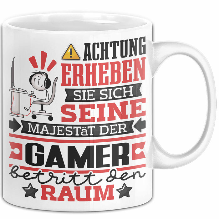 Gamer Geschenk Tasse Lustiger Spruch Erheben Sie Sich Der Gamer Betritt den Raum Weiß Trendation
