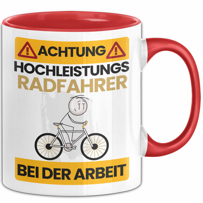Radfahrer Tasse Geschenk Lustiger Spruch Geschenkidee für Radfahrer Achtung Hochleistungs Radfahrer Bei Der Arbeit Trendation