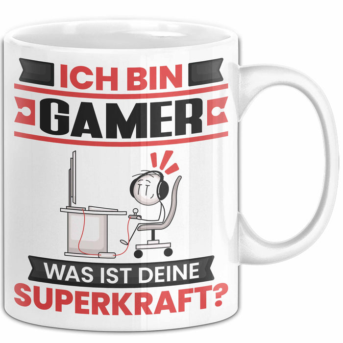 Gamer Tasse Geschenk für Gamer Geburtstag Lustiger Spruch Kaffee-Becher Was Ist Deine Superkraft Weiß Trendation