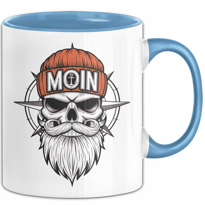 Nautischer Totenkopf Seemann Tasse Geschenk Lustige Geschenkidee Spruch Moin Blau Trendation
