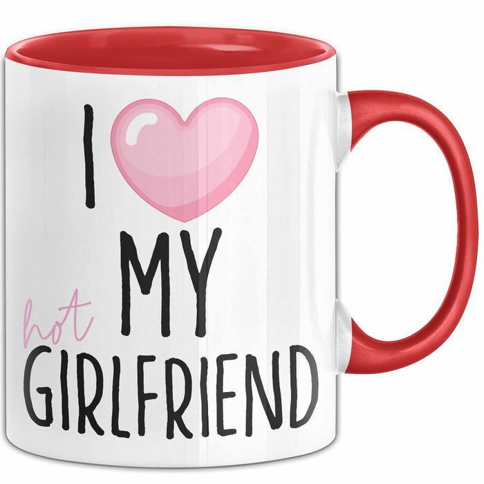 Valentinstag Tasse "I Love My Hot Girlfriend" Geschenk für Freundin Rot Trendation