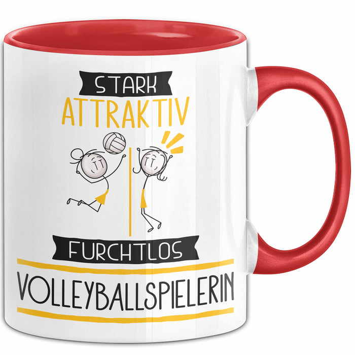 Volleyballspielerin Tasse Geschenk Becher Stark Attraktiv Furchtlos Volleyballspielerin Lustige Geschenkidee Rot Trendation
