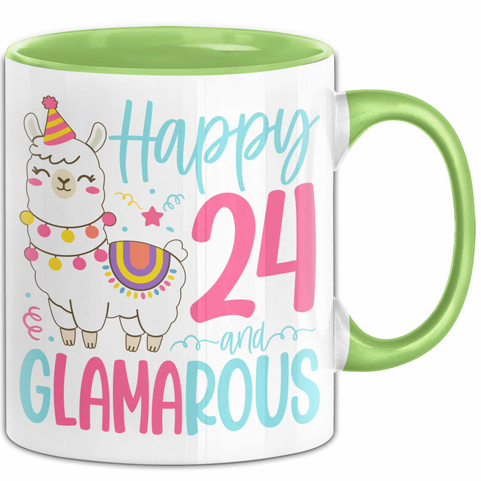 24er Geburtstag Tasse Geschenk Happy 24 And Glamarous Llama Alpaka Liebhaber Geschenkidee zum Geburtstag Grün Trendation