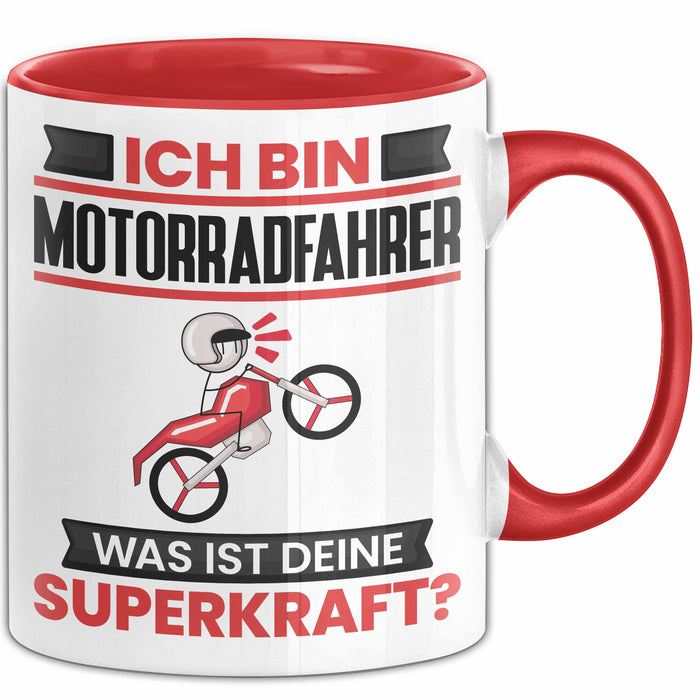 Motorradfahrer Tasse Geschenk für Motorradfahrer Geburtstag Lustiger Spruch Kaffee-Becher Was Ist Deine Superkraft Rot Trendation