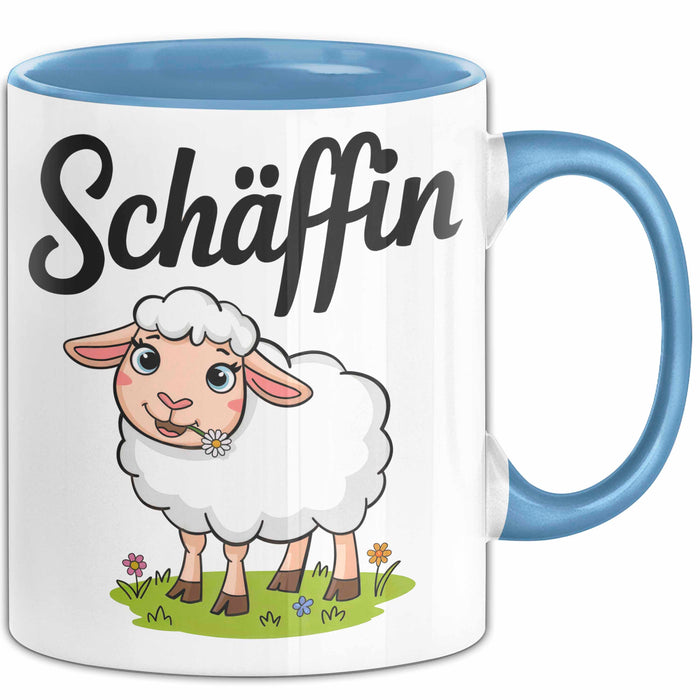 Schaf Tier Bauer Tasse Becher Geschenk Lustige Geschenkidee Spruch Schäffin Blau Trendation